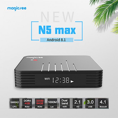 MAGICSEE N5 MAX - тв приставка на android 8.1 с памятью 4\32 Гб, Bluetooth 4,1, двухдиапазонный WiFi